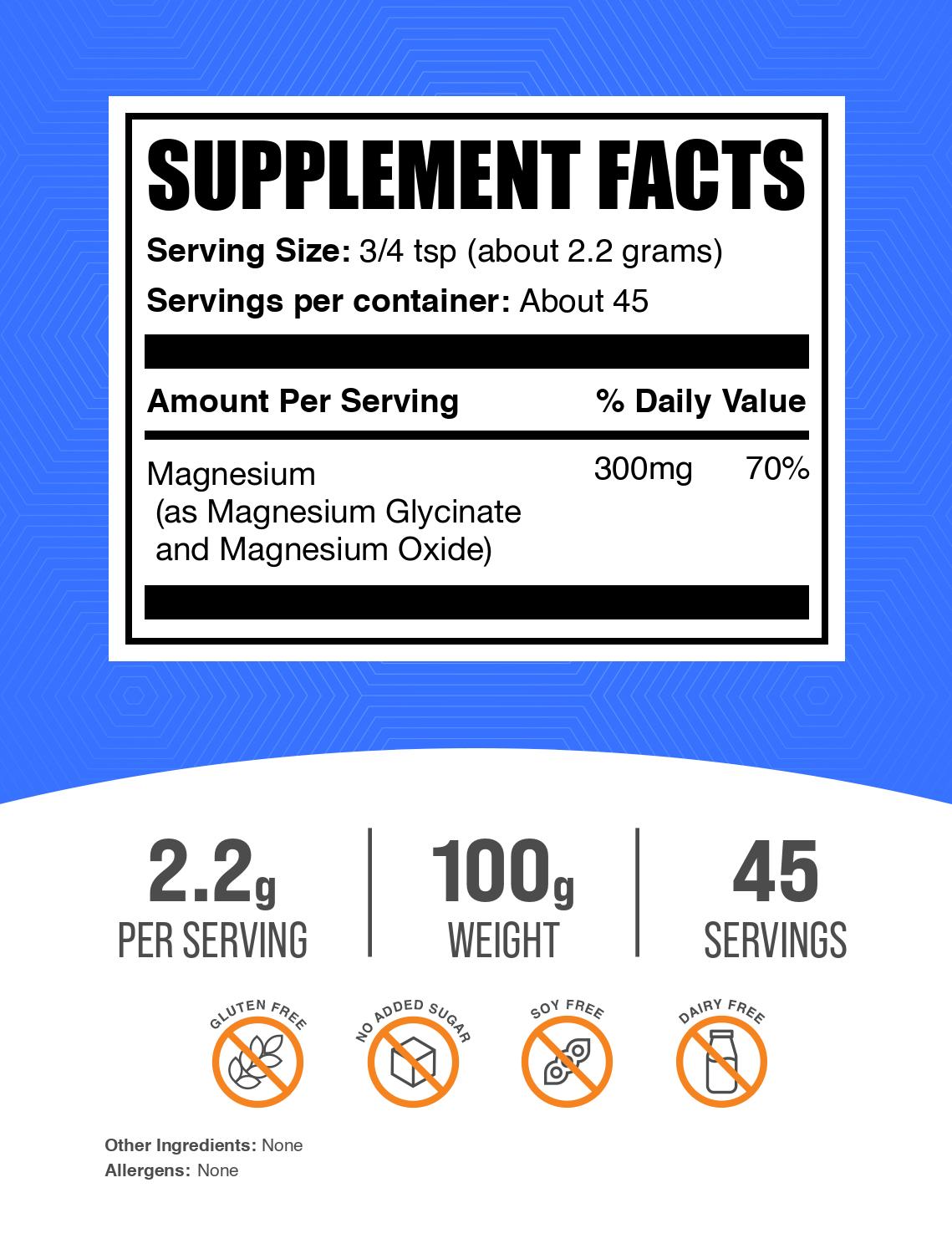 Magnesium glycinate powder label 100g