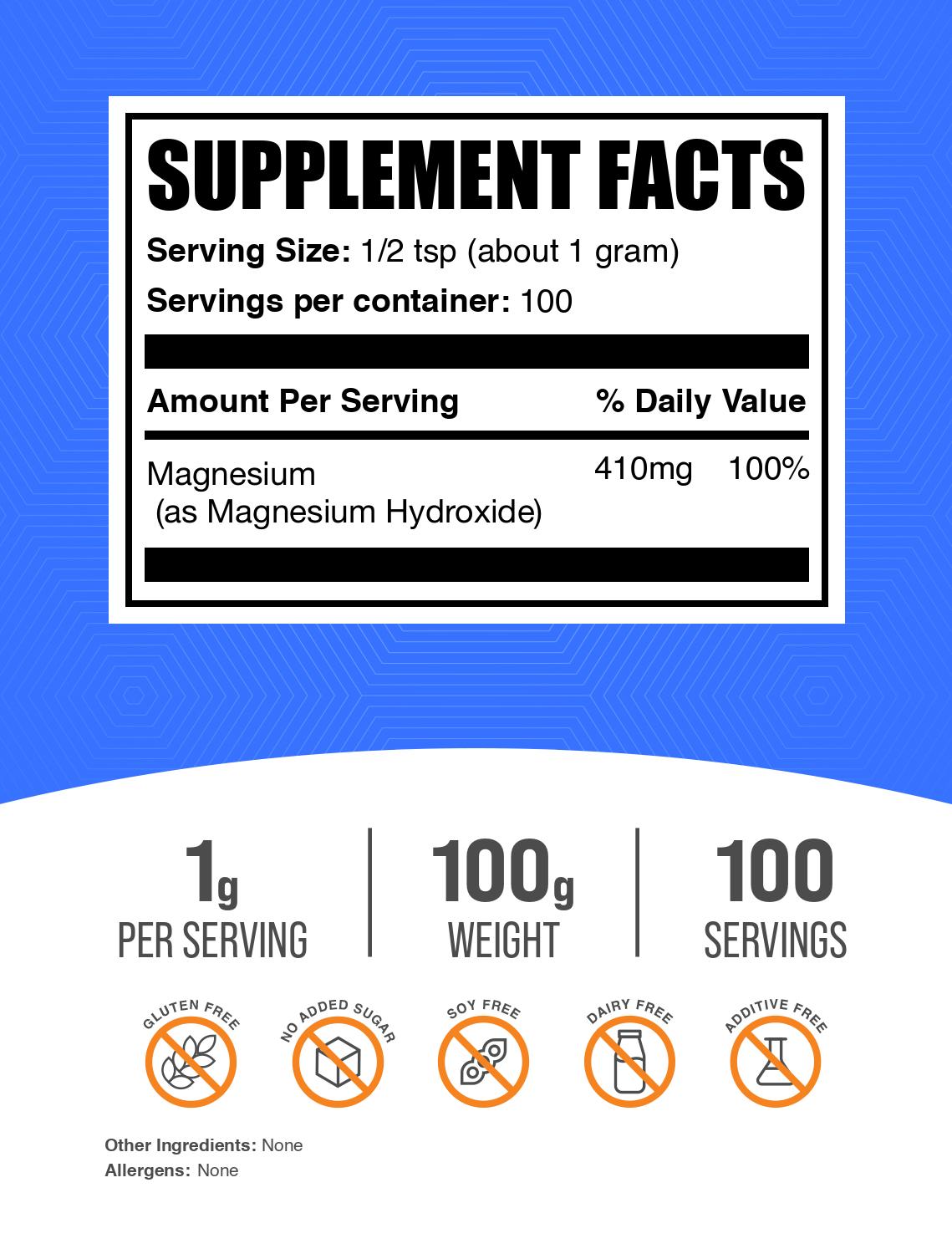 Magnesium hydroxide powder label 100g