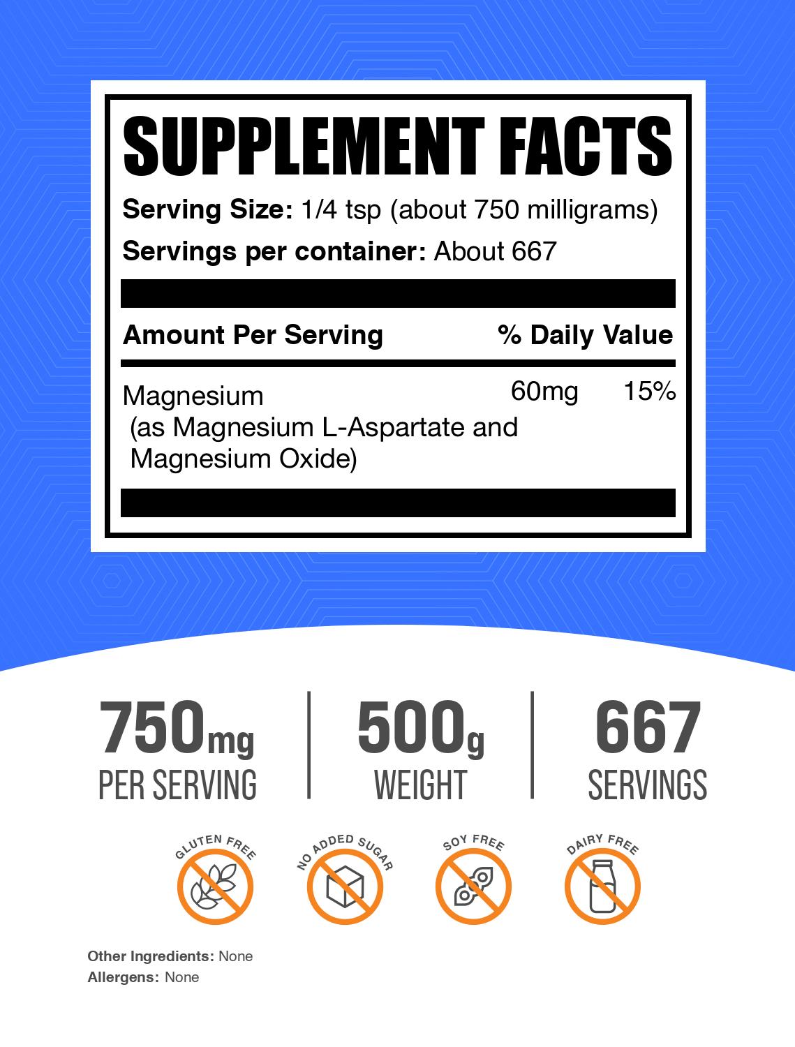 Magnesium L-Aspartate powder label 500g