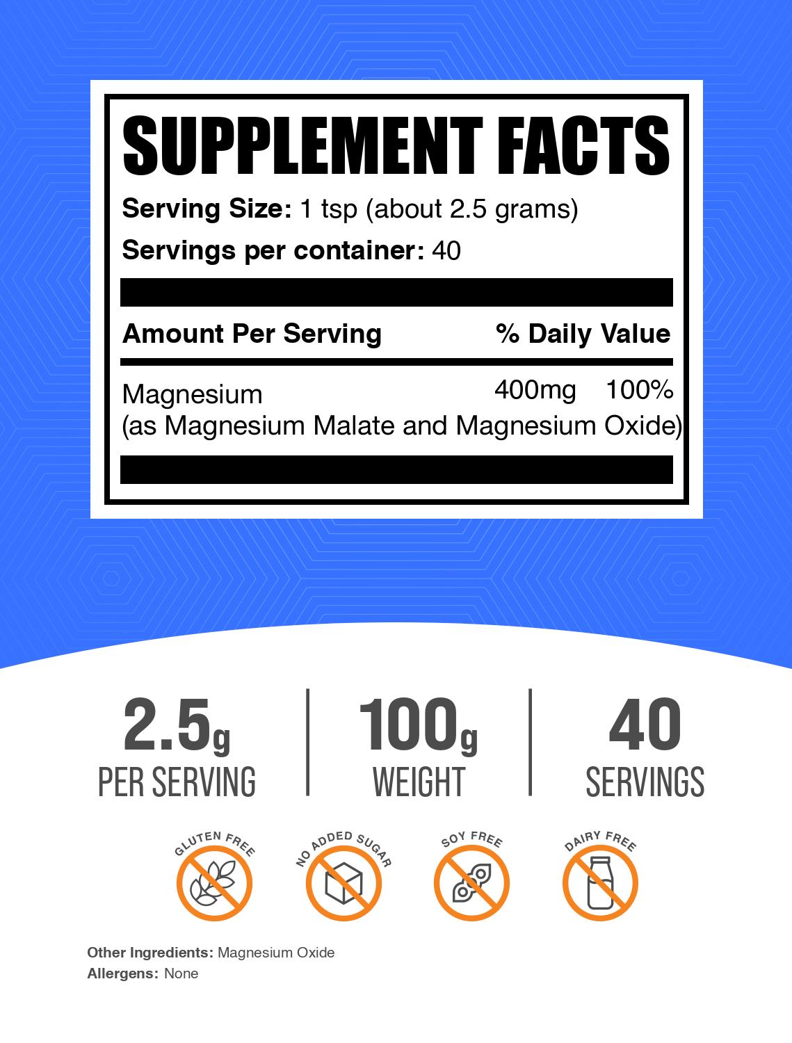 Magnesium Malate Powder 100g Label