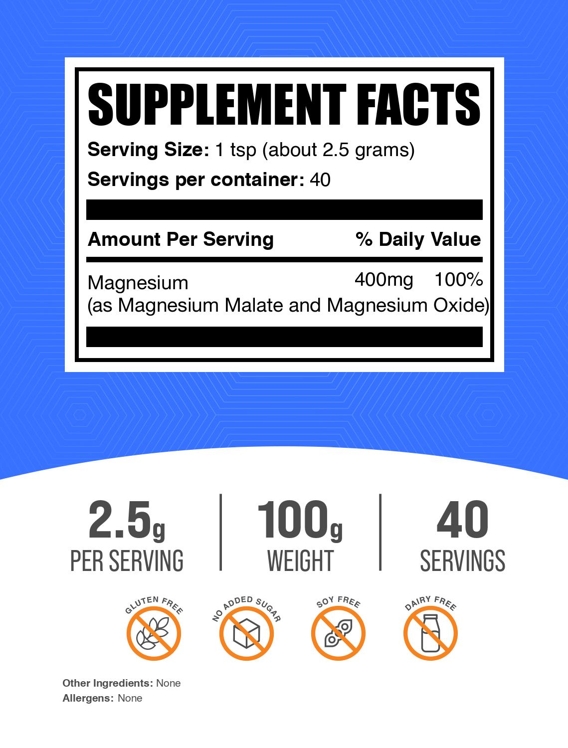 Magnesium malate powder label 100g