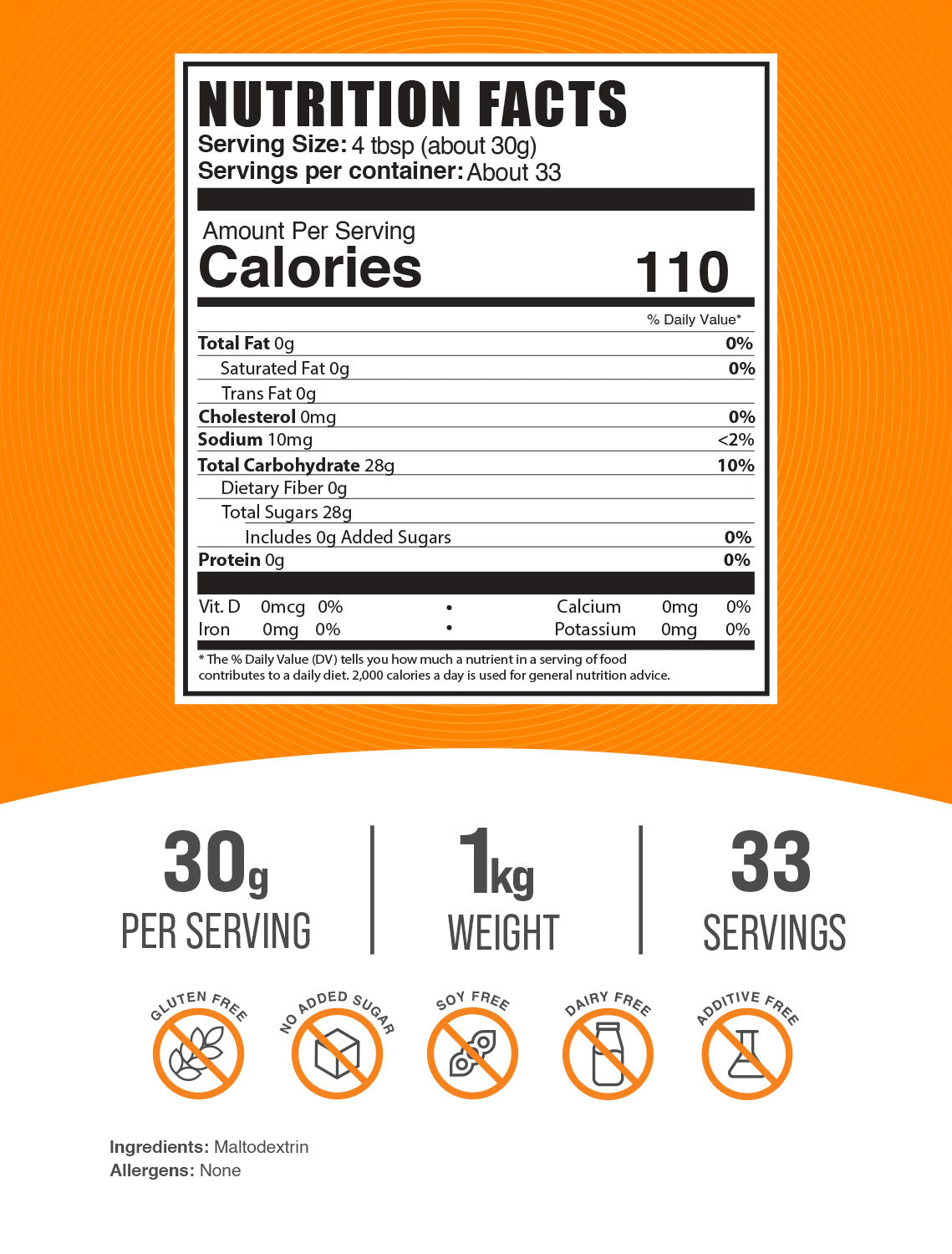 Maltodextrin powder label 1kg