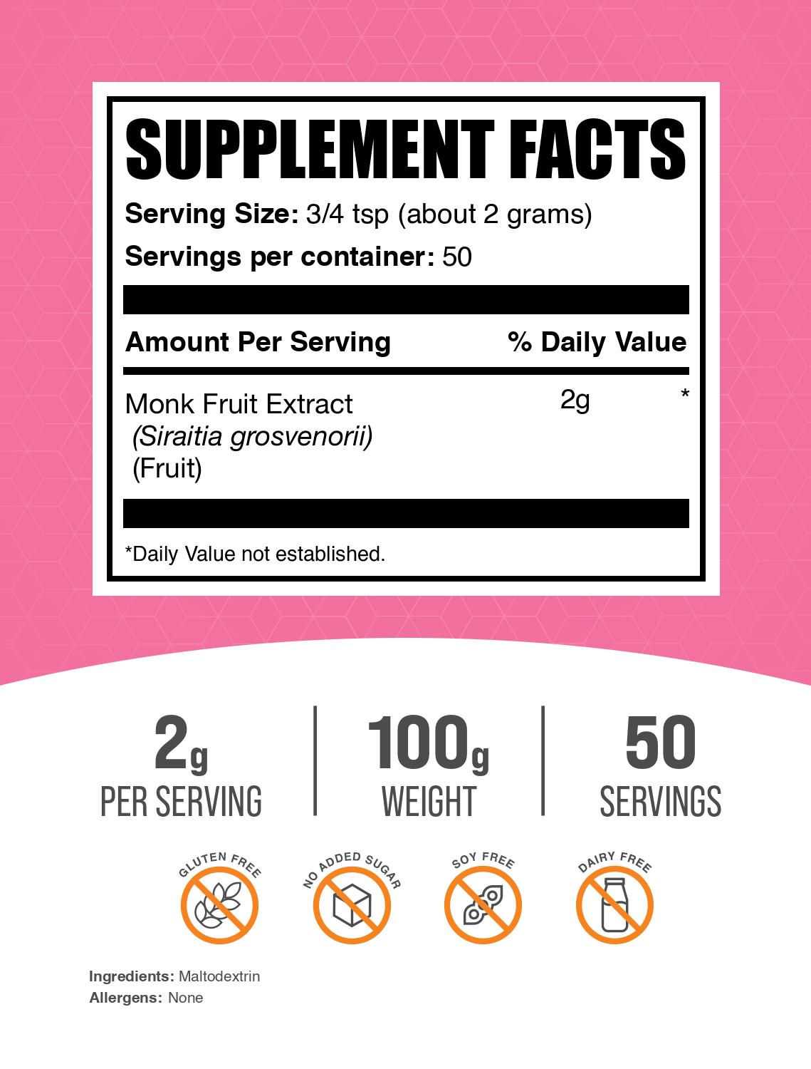 Monk fruit extract powder label 100g
