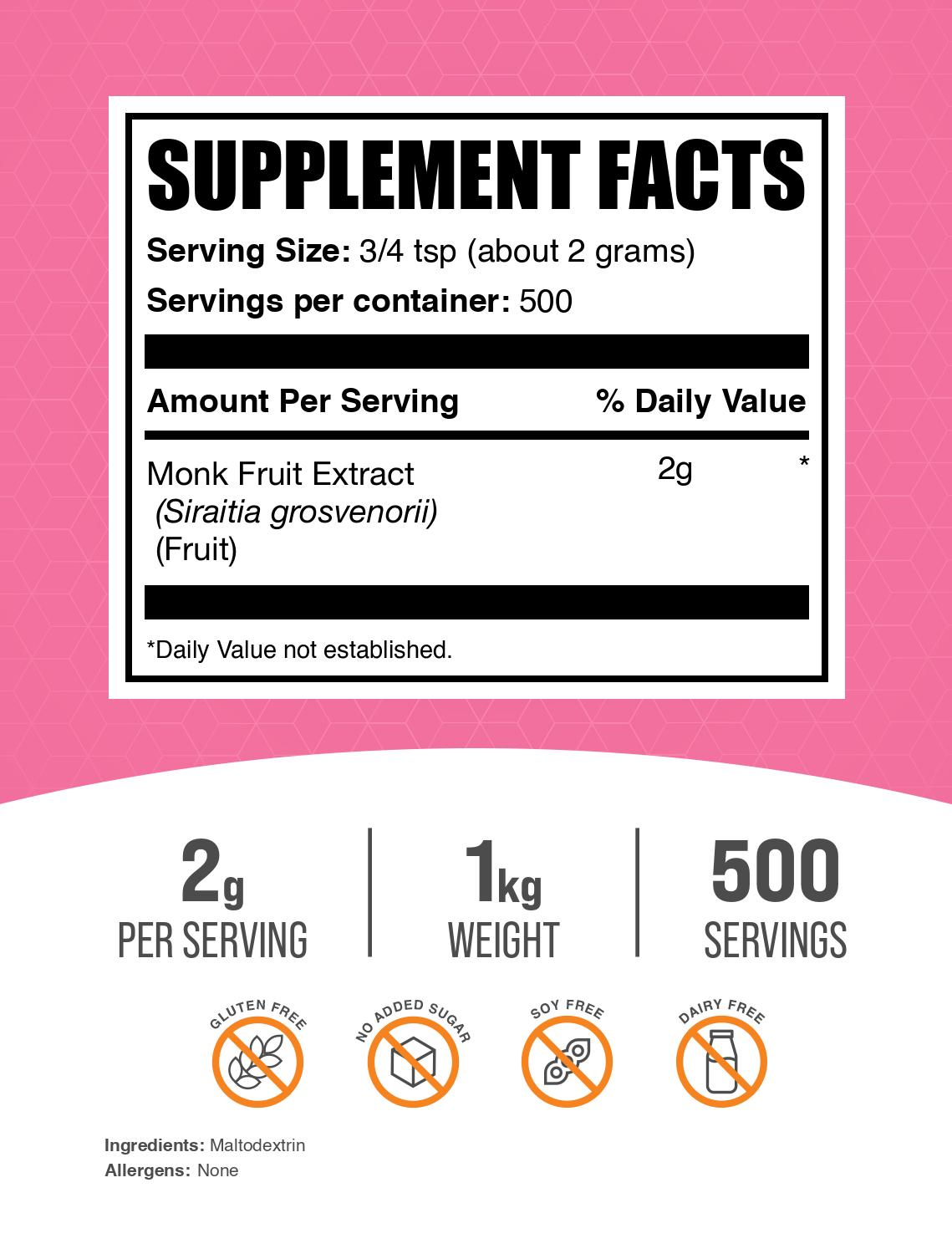 Monk fruit extract powder label 1kg