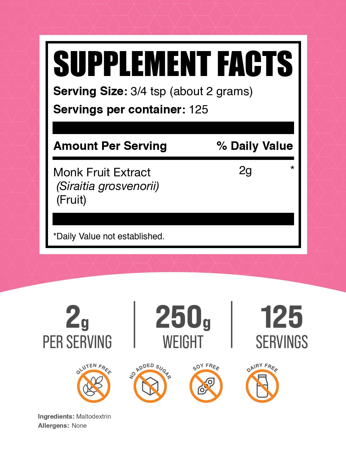 Monk fruit extract powder label 250g