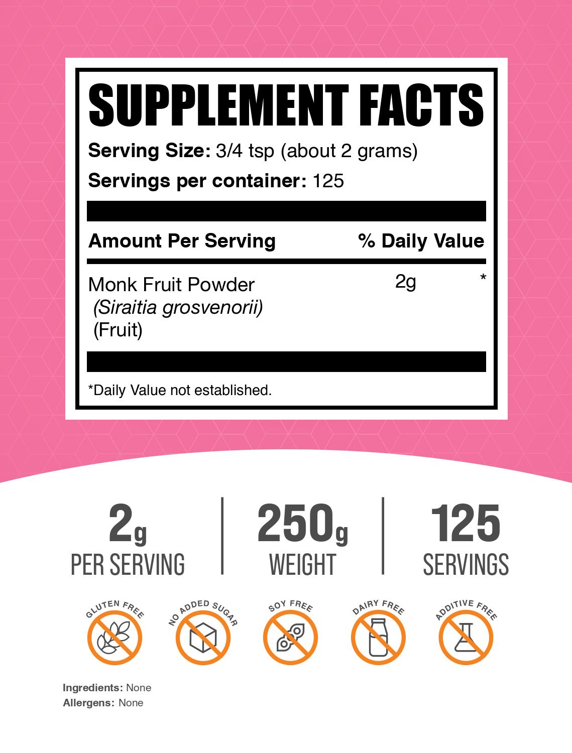Monk Fruit Powder Powder 250g Label