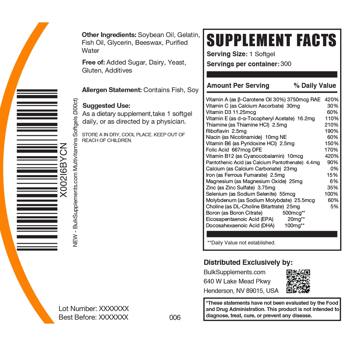 Multivitamin 1000mg 300 softgels label
