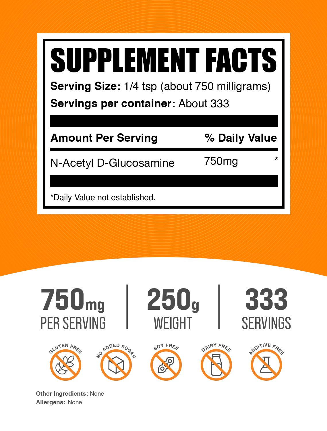 N-Acetyl D-Glucosamine NAG Powder 250g Label
