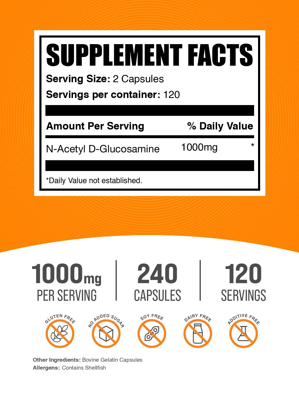 N-Acetyl D-Glucosamine (NAG) 240 capsules label
