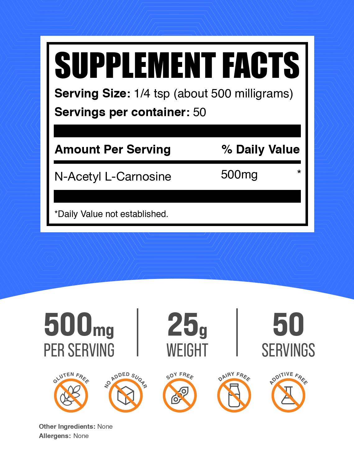 N-Acetyl L-Carnosine powder label 25g