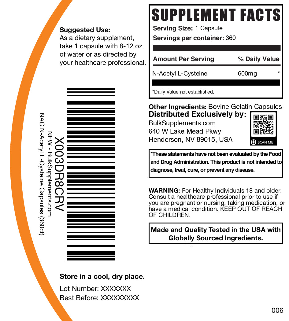 NAC 600mg 360 capsules label