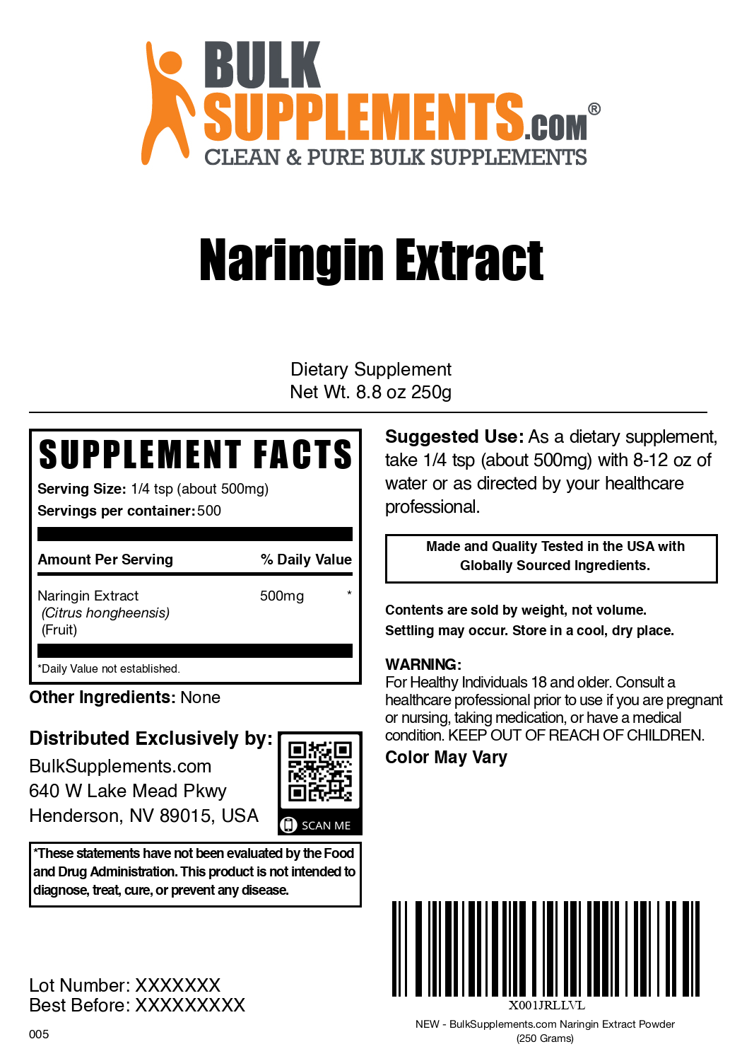 Naringin extract powder label 250g