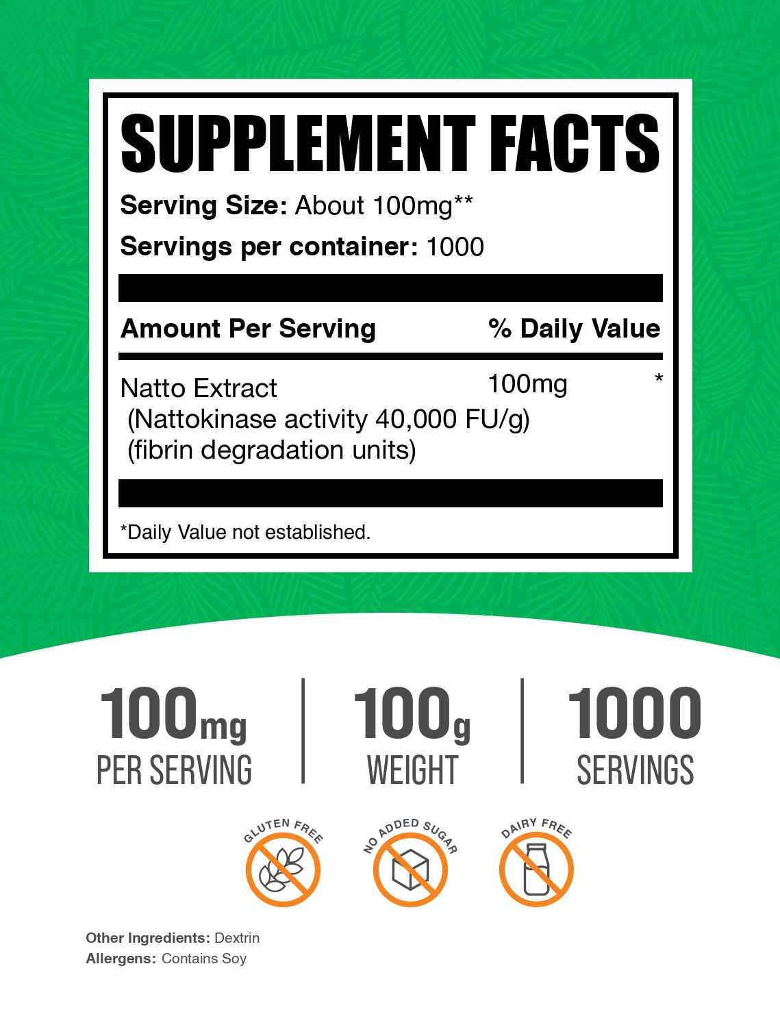 Natto Extract 4000 FU Nattokinase Powder 100g Label