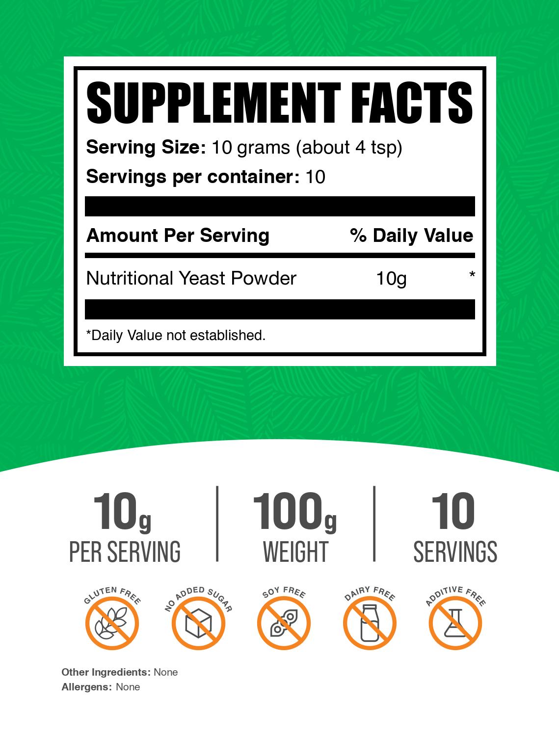 Nutritional Yeast powder label 100g