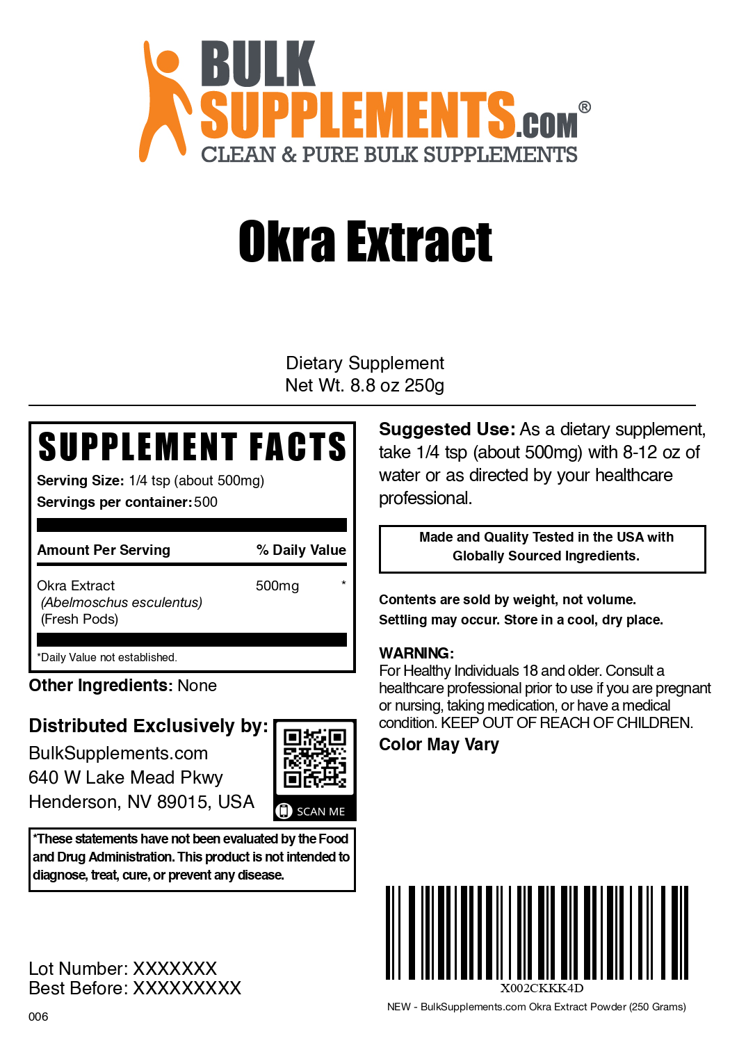 Okra extract powder label 250g