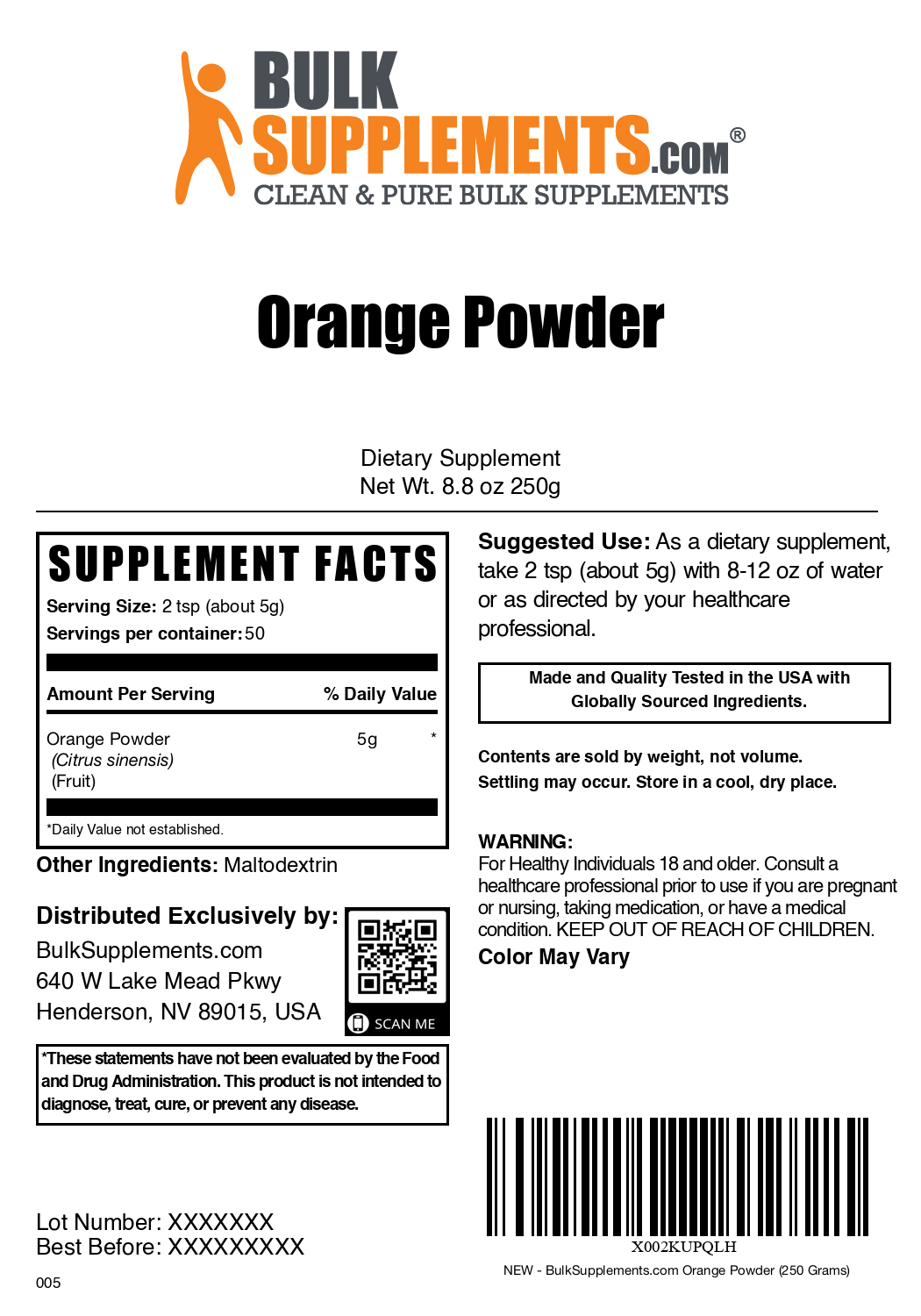 Orange powder label 250g