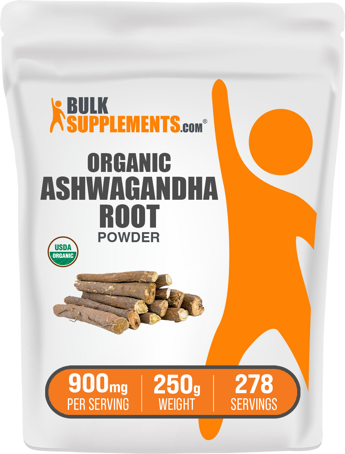 BulkSupplements.com Organic Ashwagandha Root Powder 250g bag image