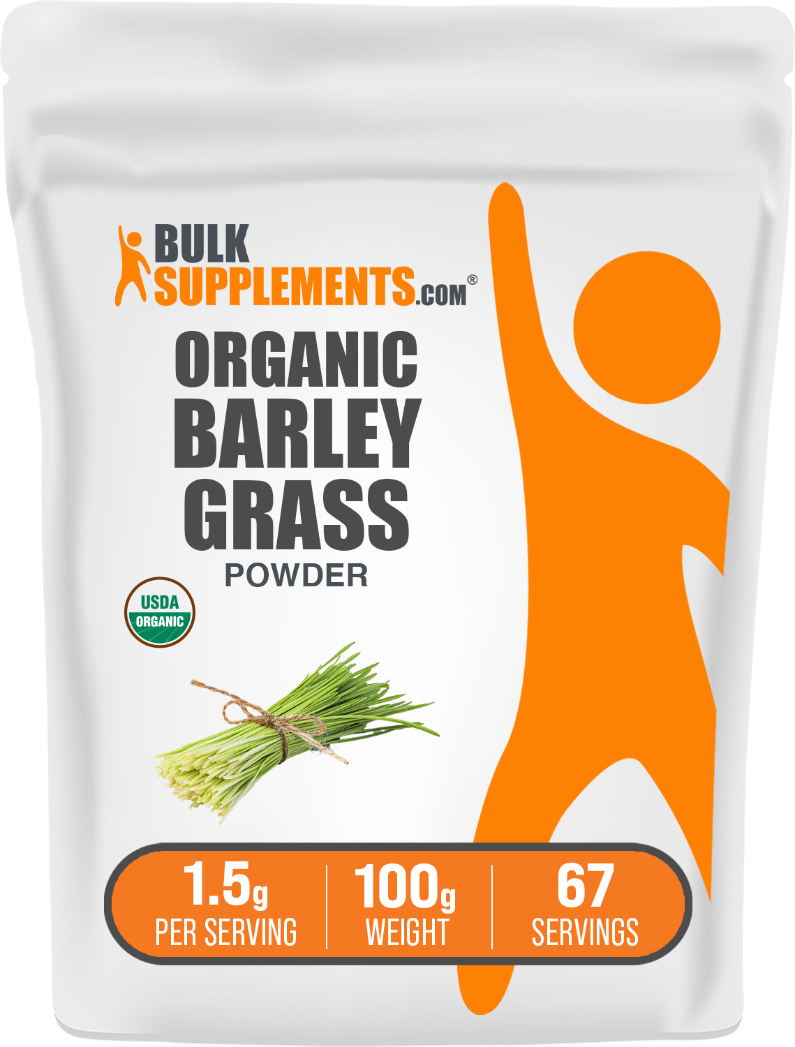 BulkSupplements.com Organic Barley Grass Powder 100g bag image