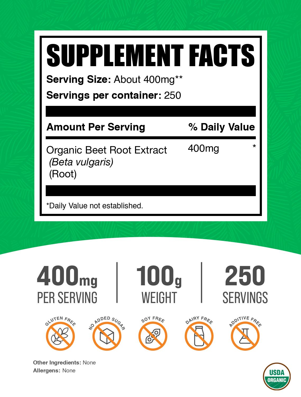 Beet root extract powder label 100g