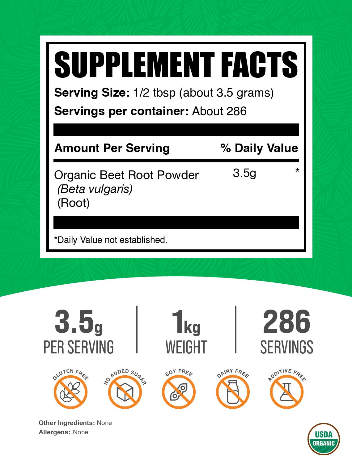 Organic beet root powder label 1kg