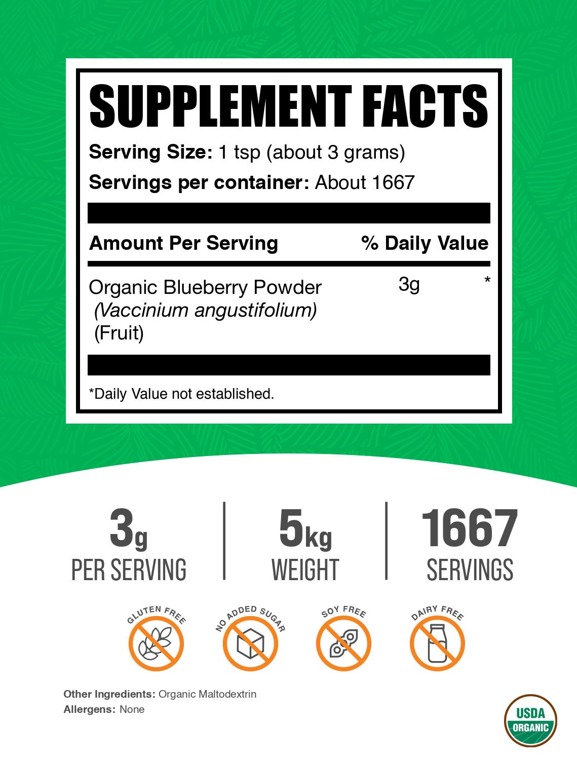 Organic blueberry powder label 5kg