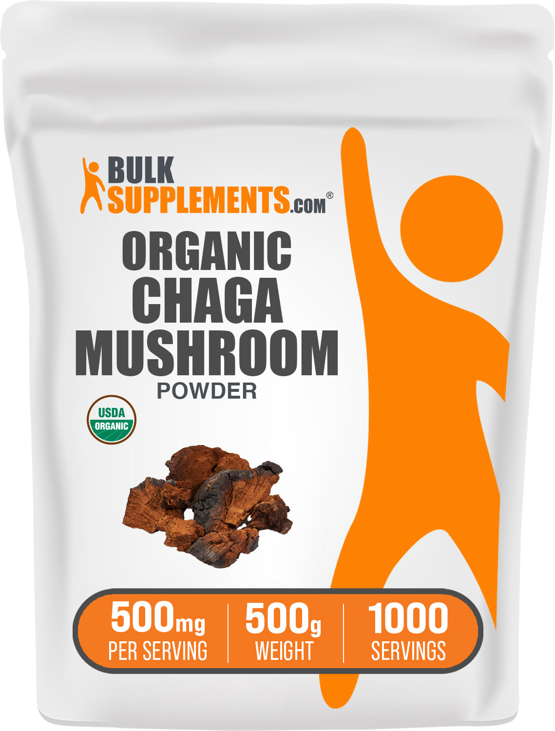 BulkSupplements.com Organic Chaga Mushroom Powder 500g bag image