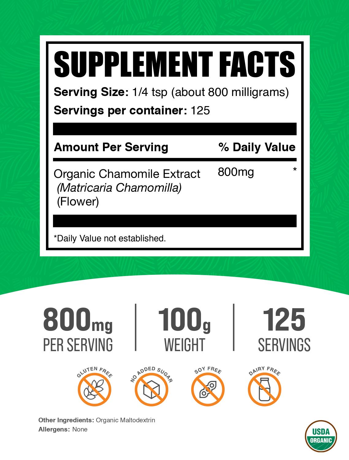 Organic chamomile extract powder label 100g