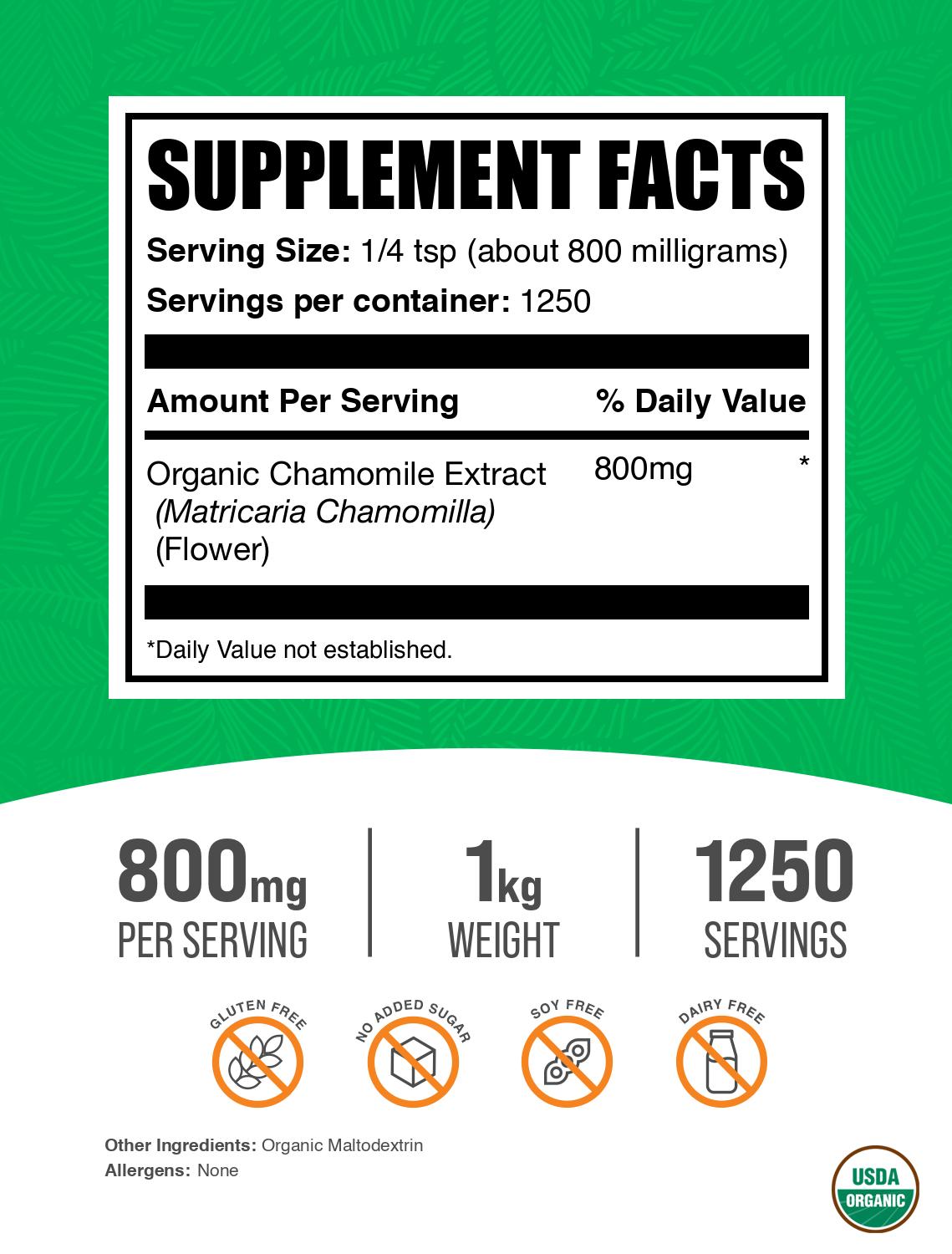 Organic chamomile extract powder label 1kg
