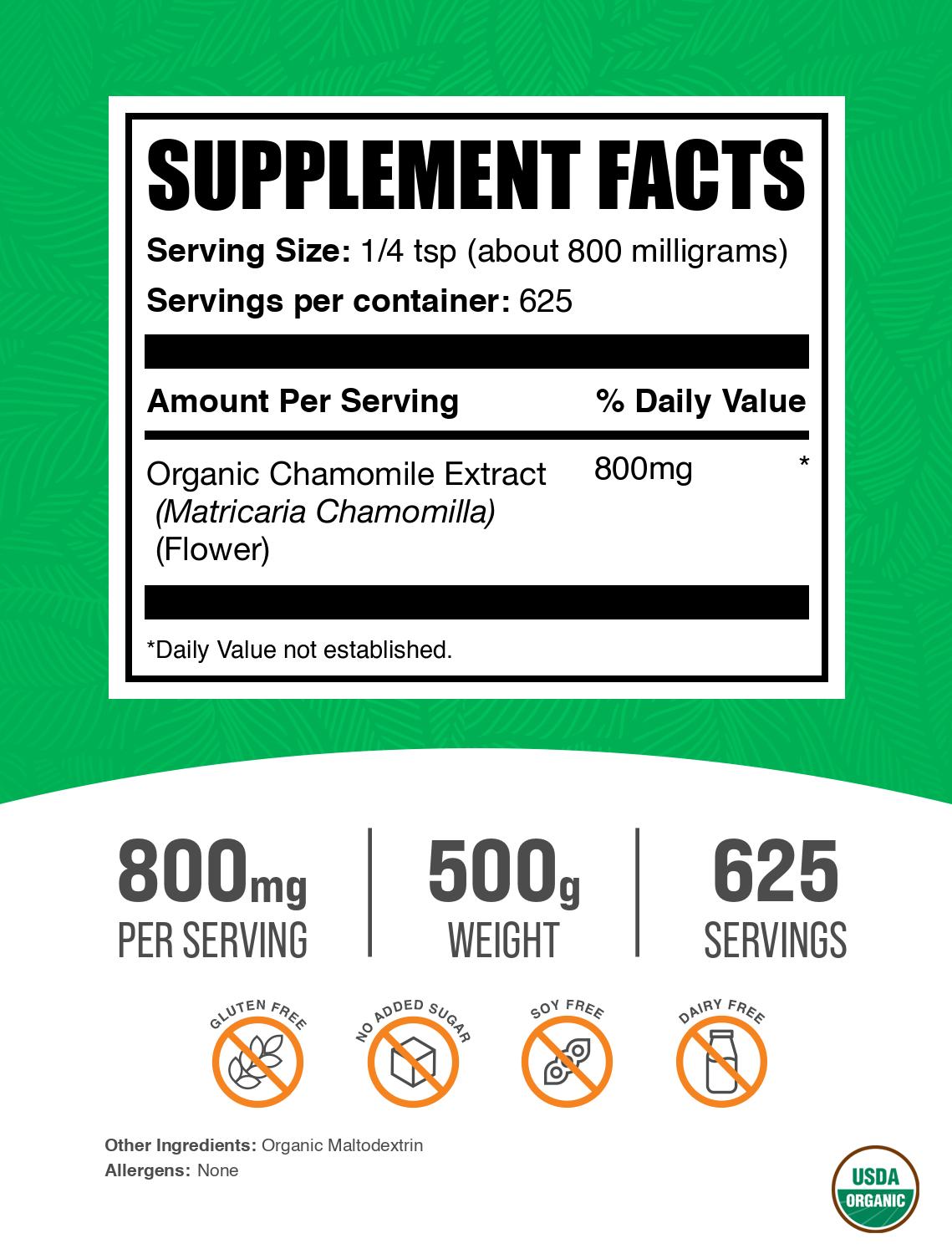 Organic chamomile extract powder label 500g