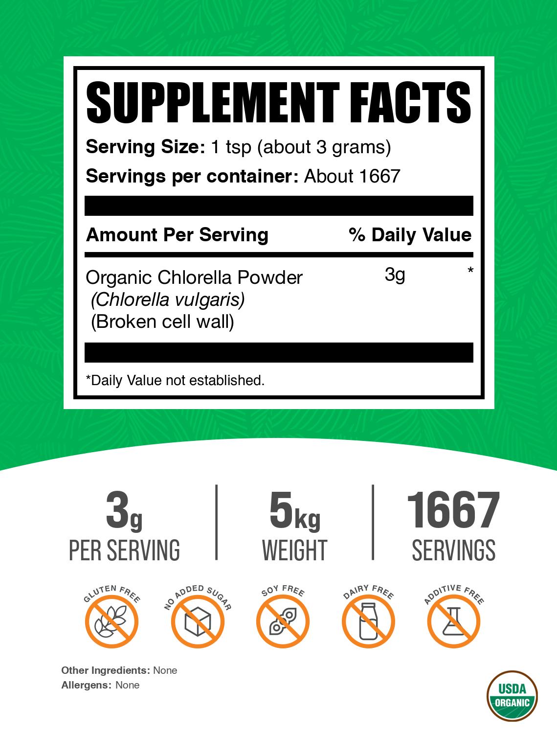 Organic chlorella powder label 5kg