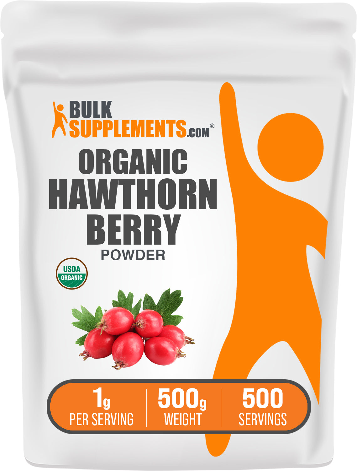 BulkSupplements.com Organic Hawthorn Berry Powder 500g bag image