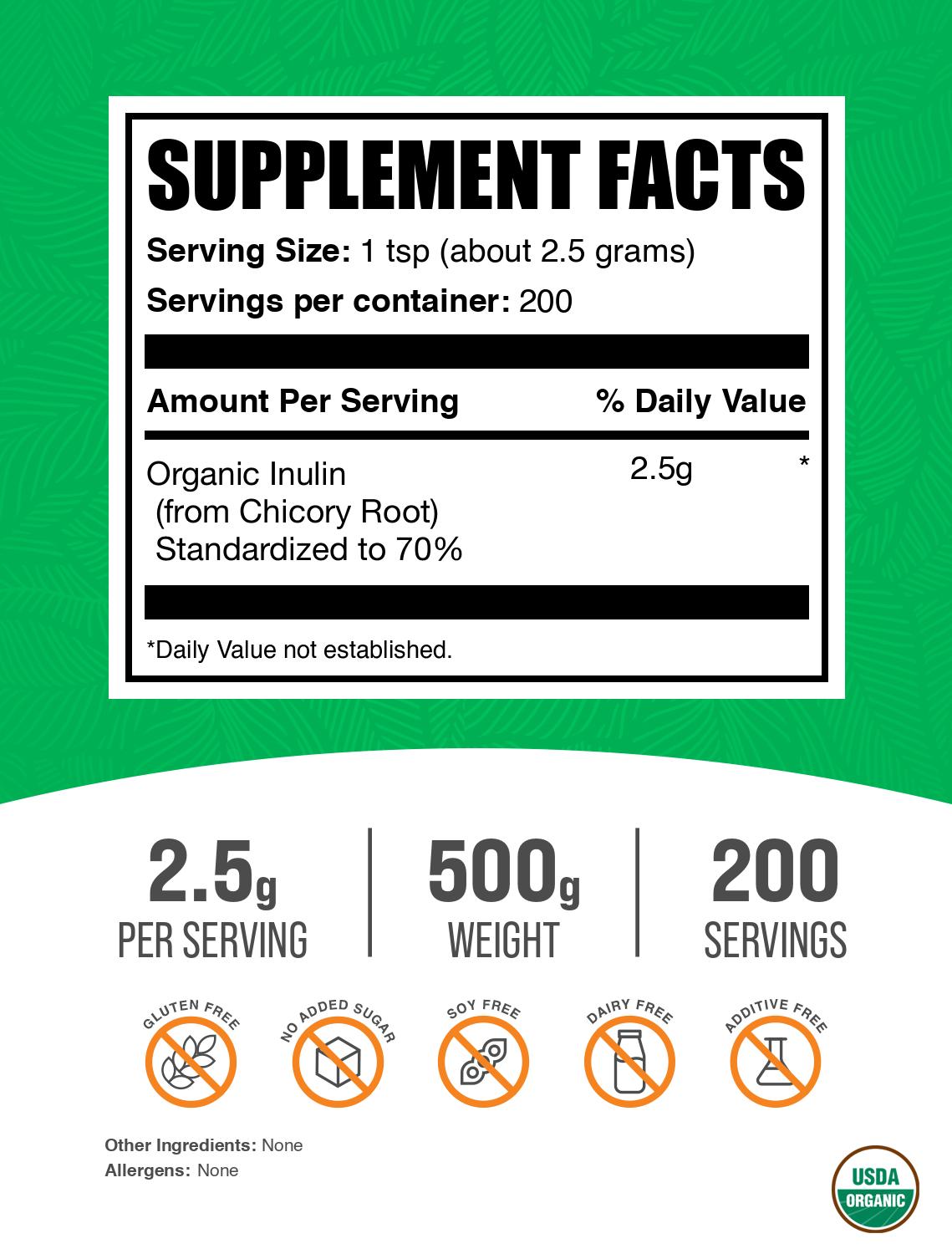 Organic inulin powder label 500g