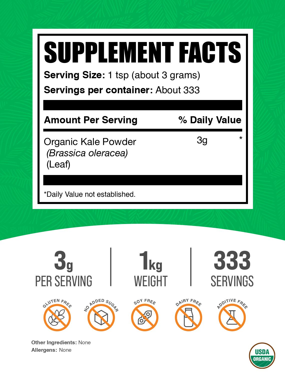 Organic kale powder label 1kg
