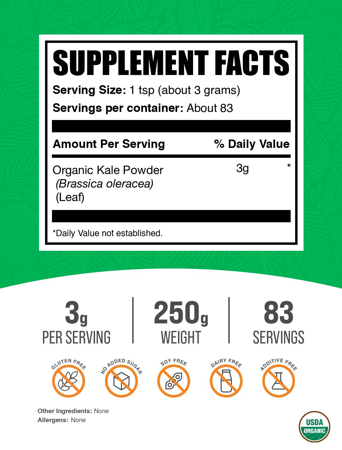 Organic kale powder label 250g