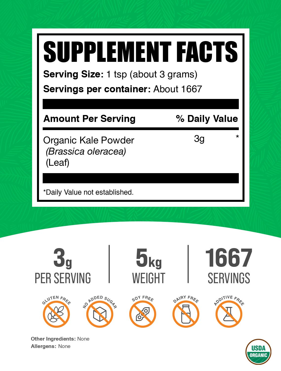 Organic kale powder label 5kg