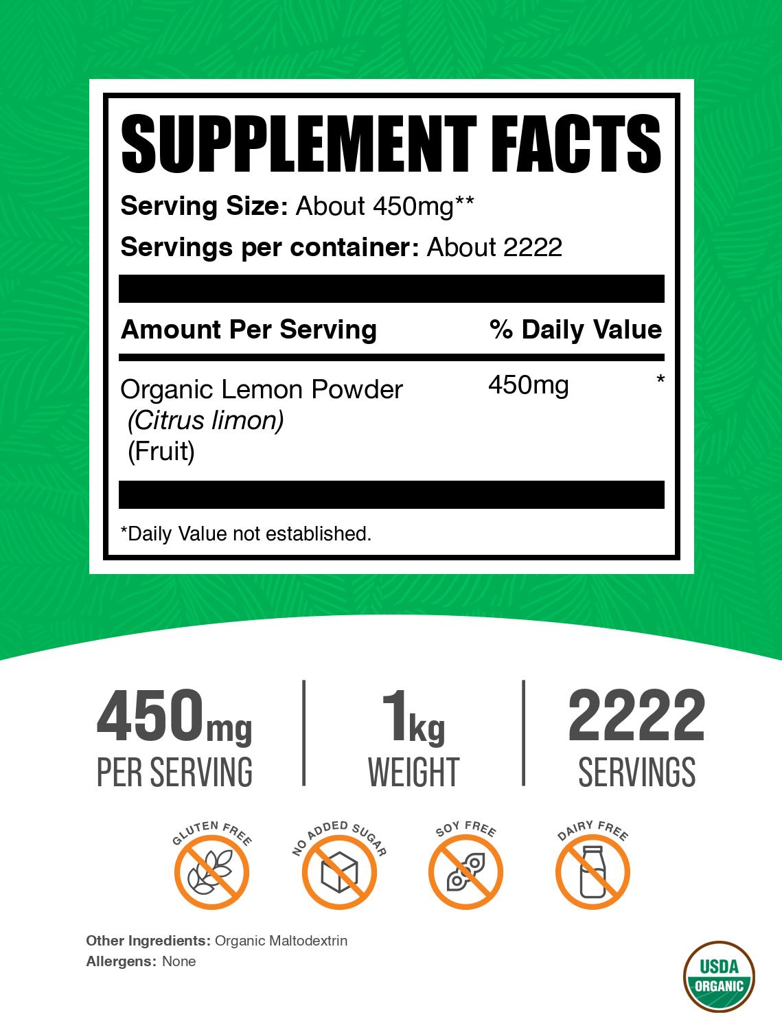 Organic lemon powder label 1kg