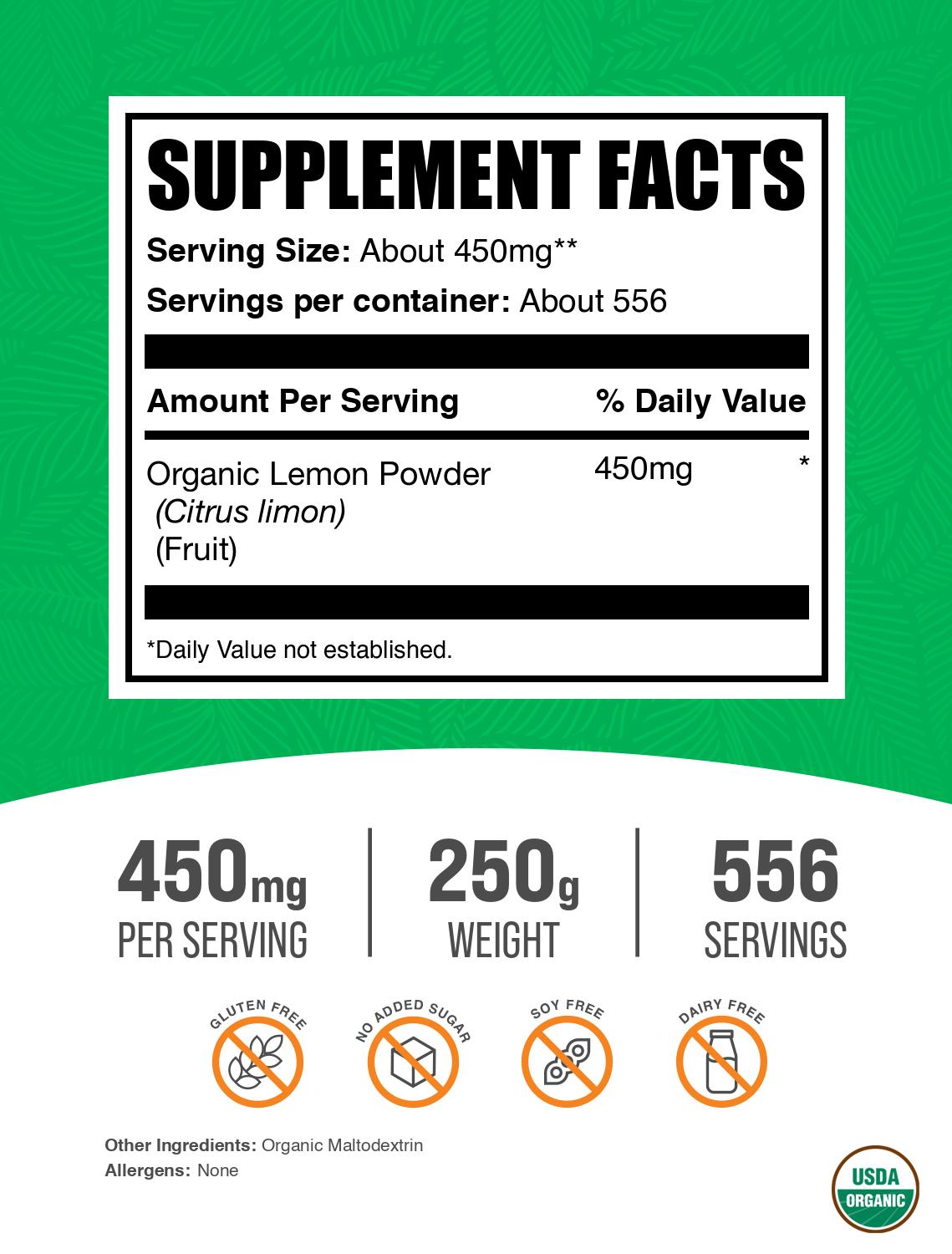 Organic lemon powder label 250g