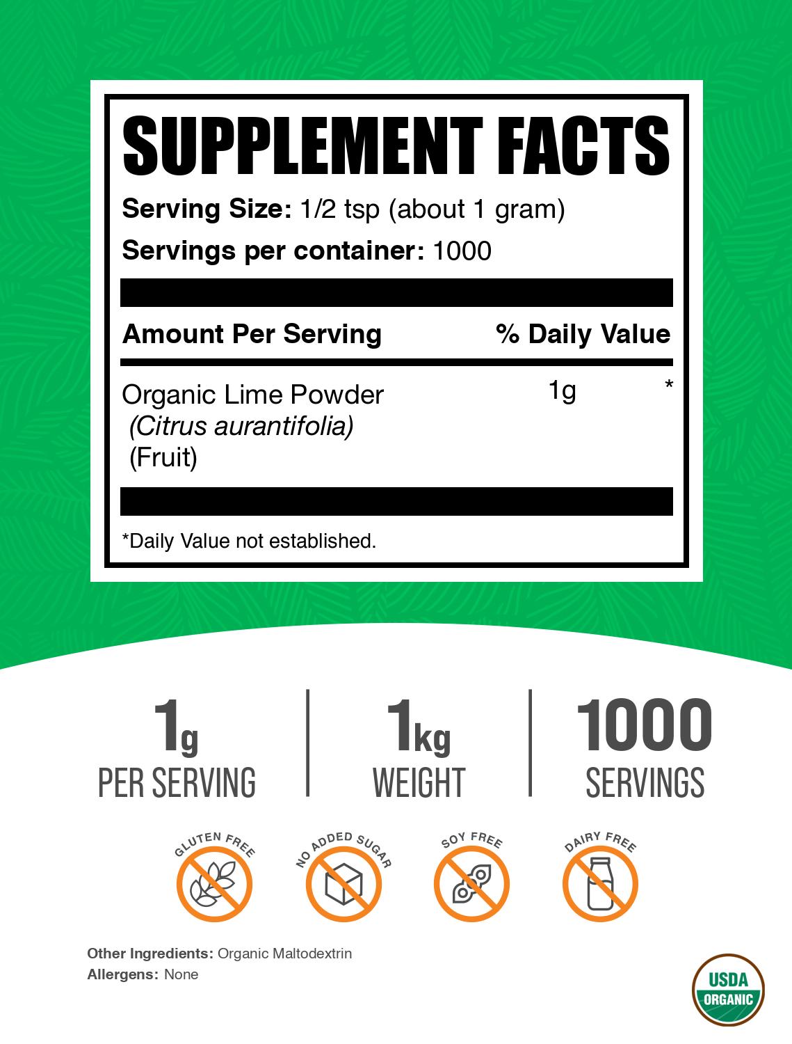 Organic lime powder label 1kg