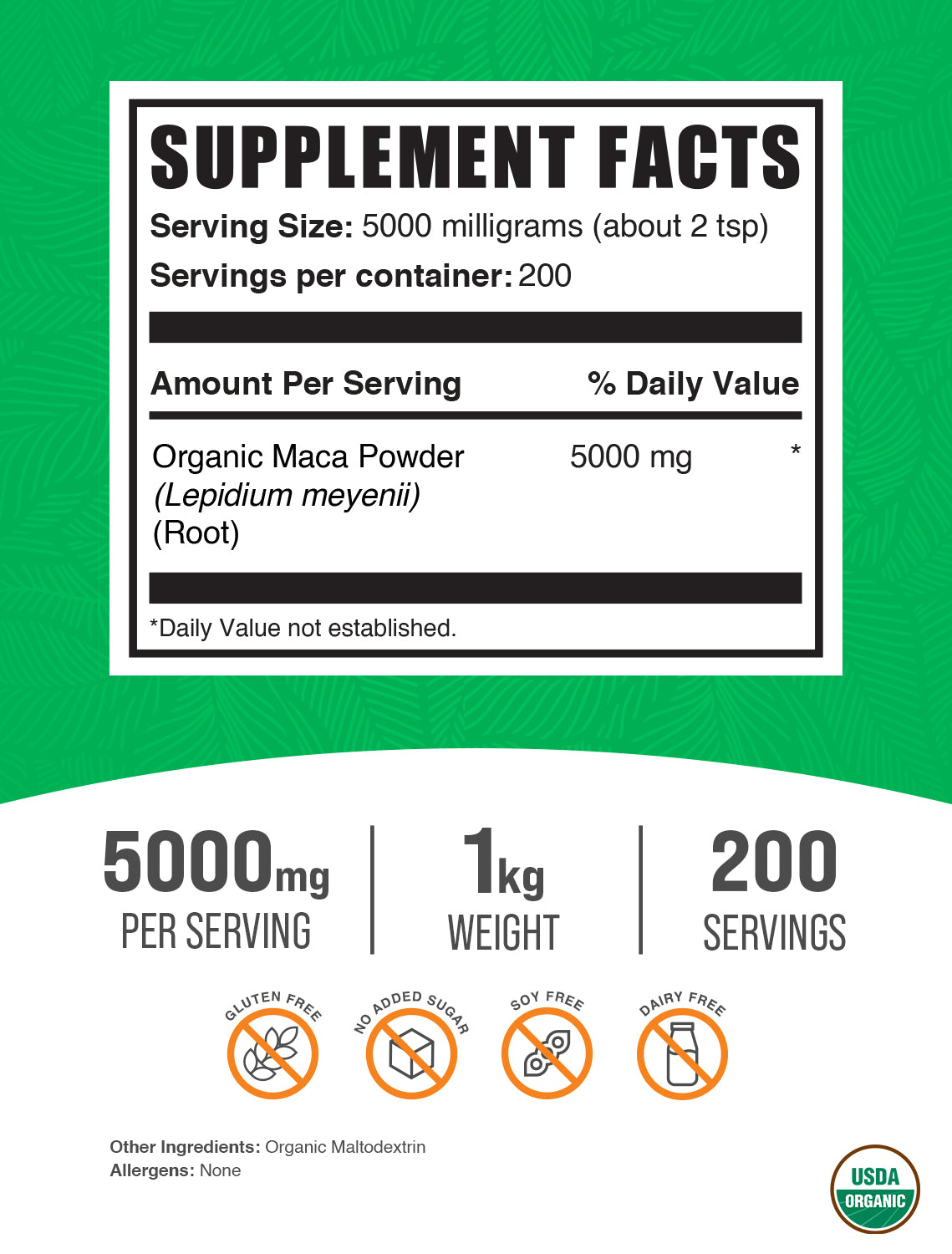 Organic Maca powder label 1kg