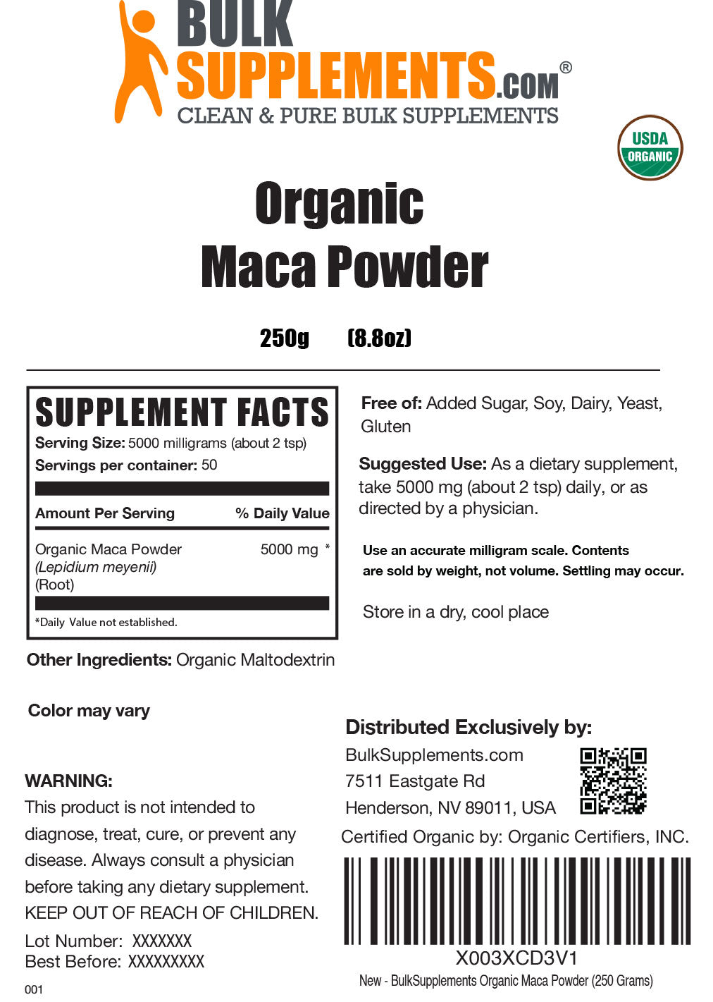 Bio-Maca-Pulver-Etikett 250g