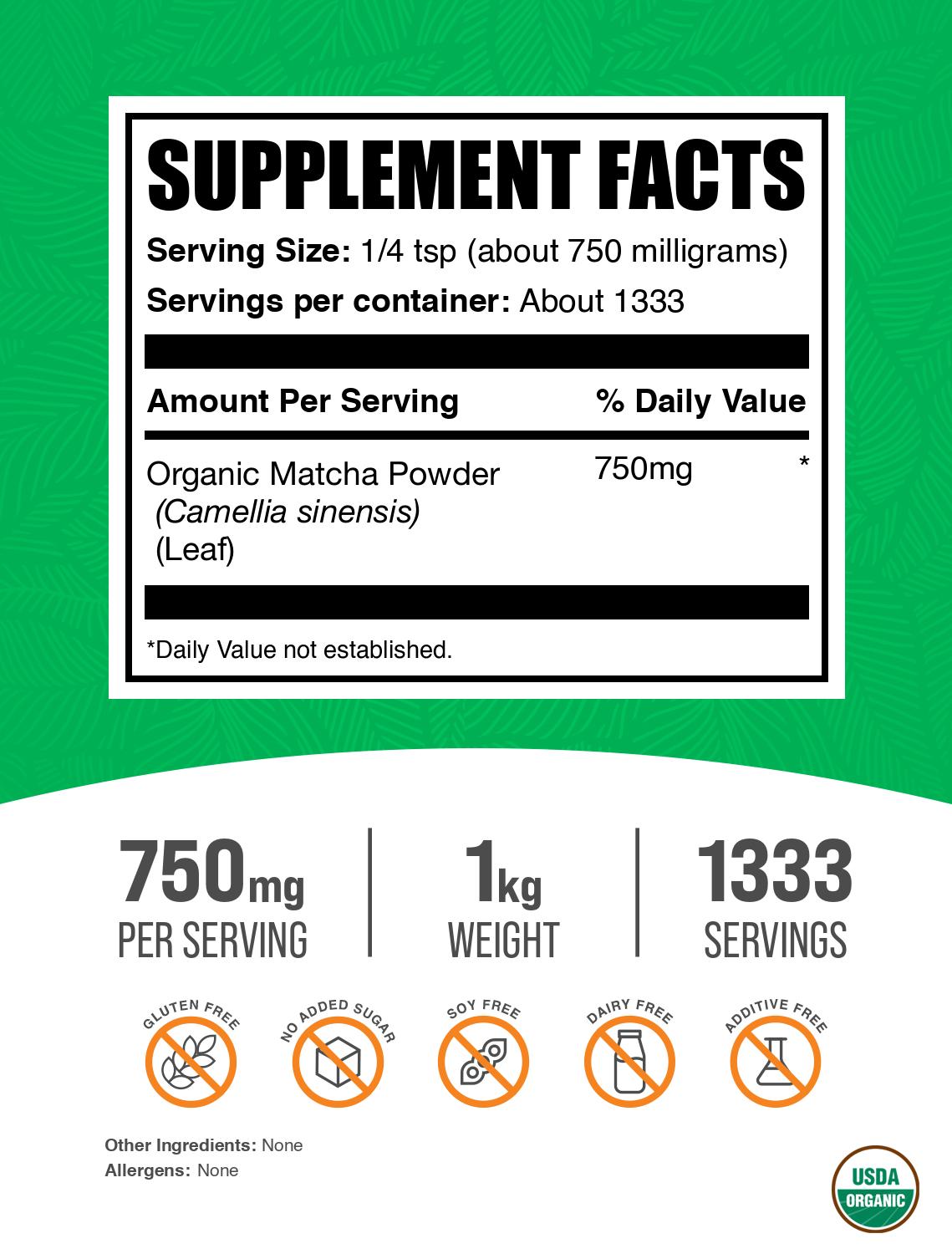 Organic matcha powder label 1kg