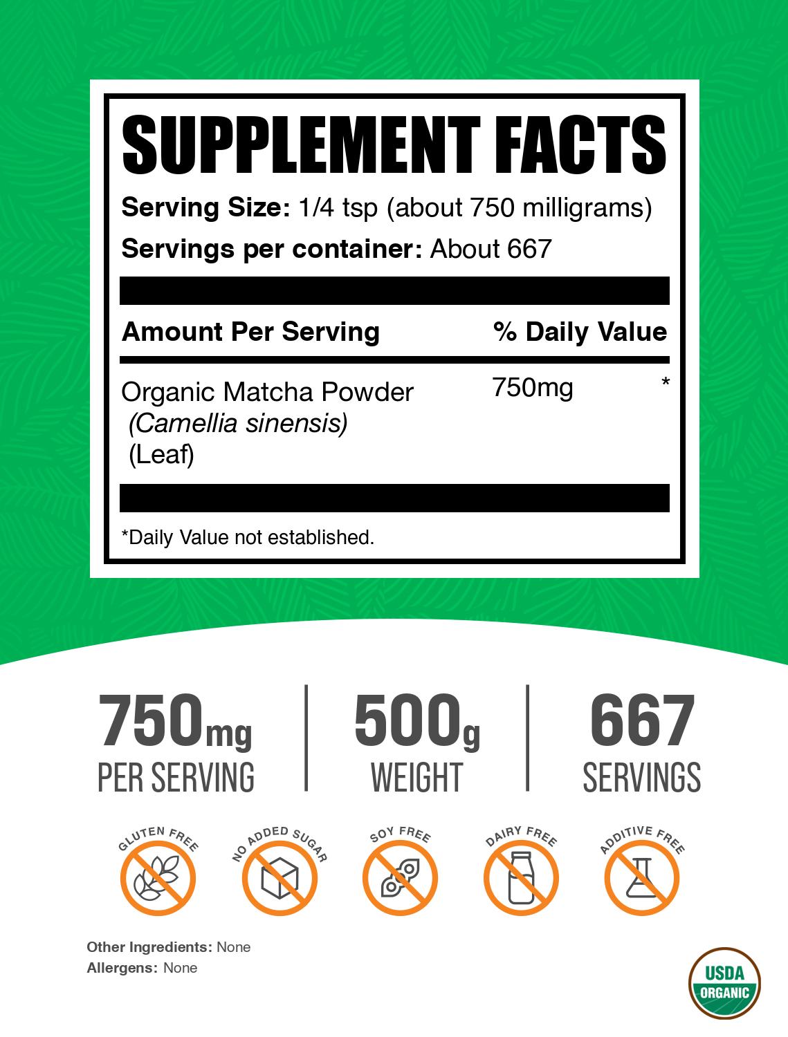 Organic matcha powder label 500g
