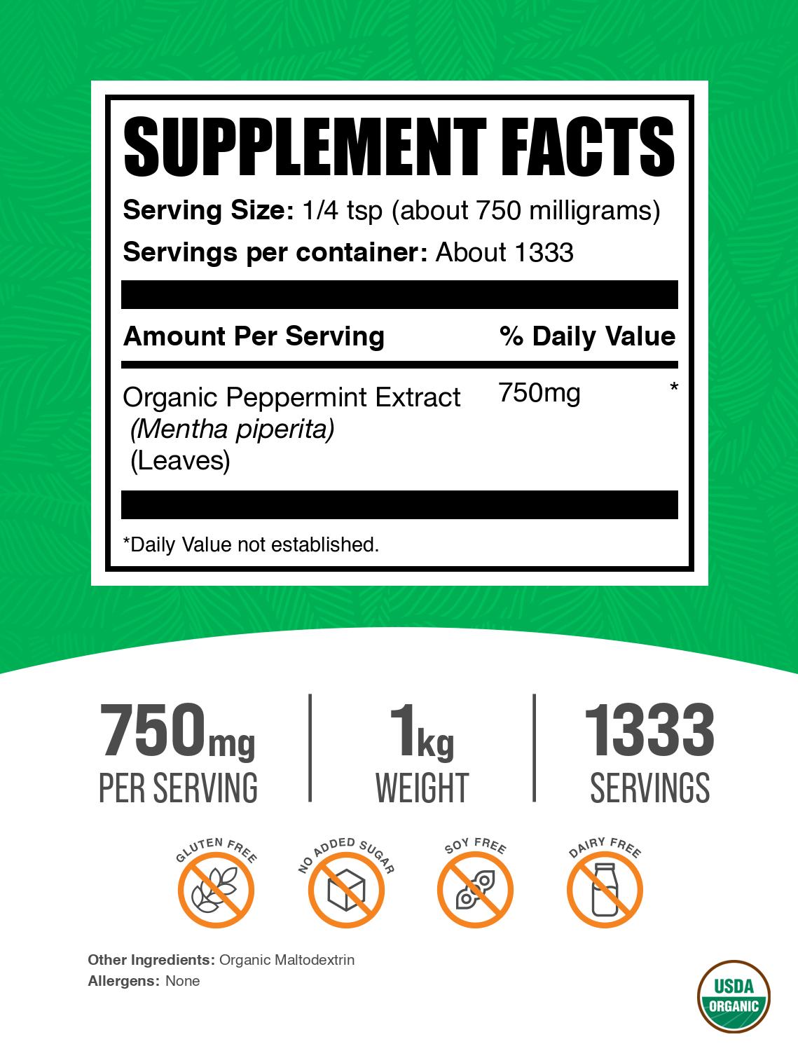 Organic peppermint extract powder label 1kg