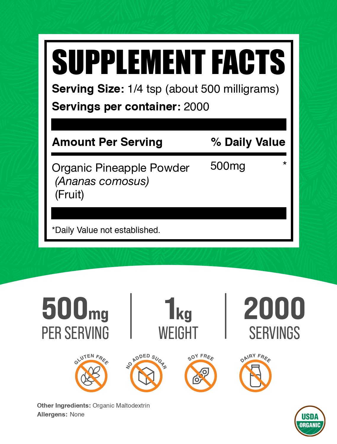 Organic pineapple powder label 1kg