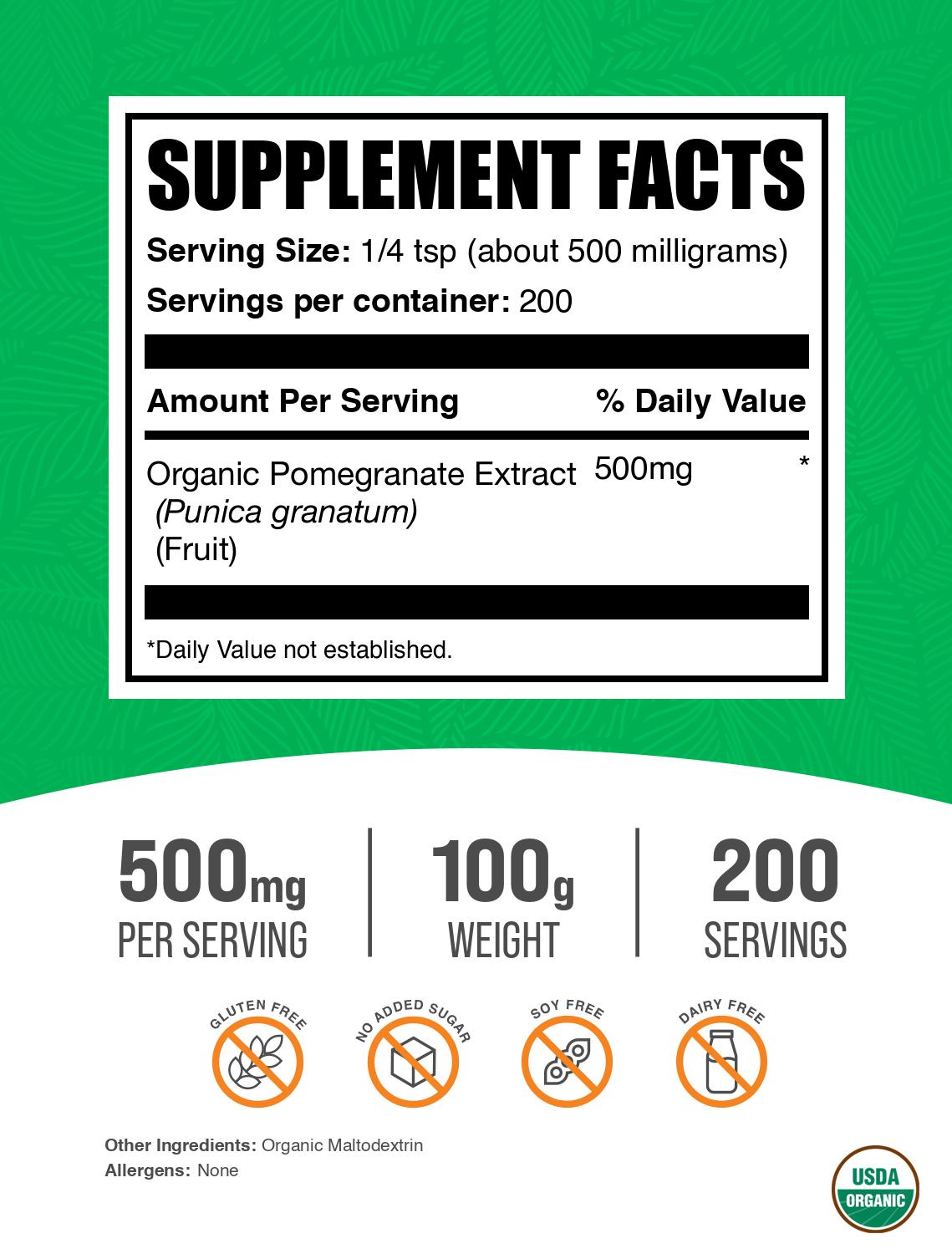 Organic pomegranate extract powder label 100g