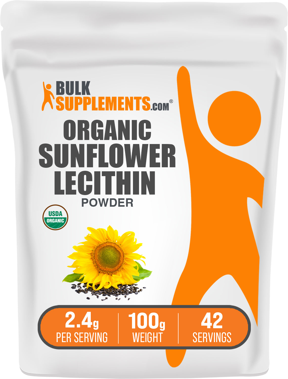 BulkSupplements.com Organic Sunflower Lecithin Powder 100g bag image