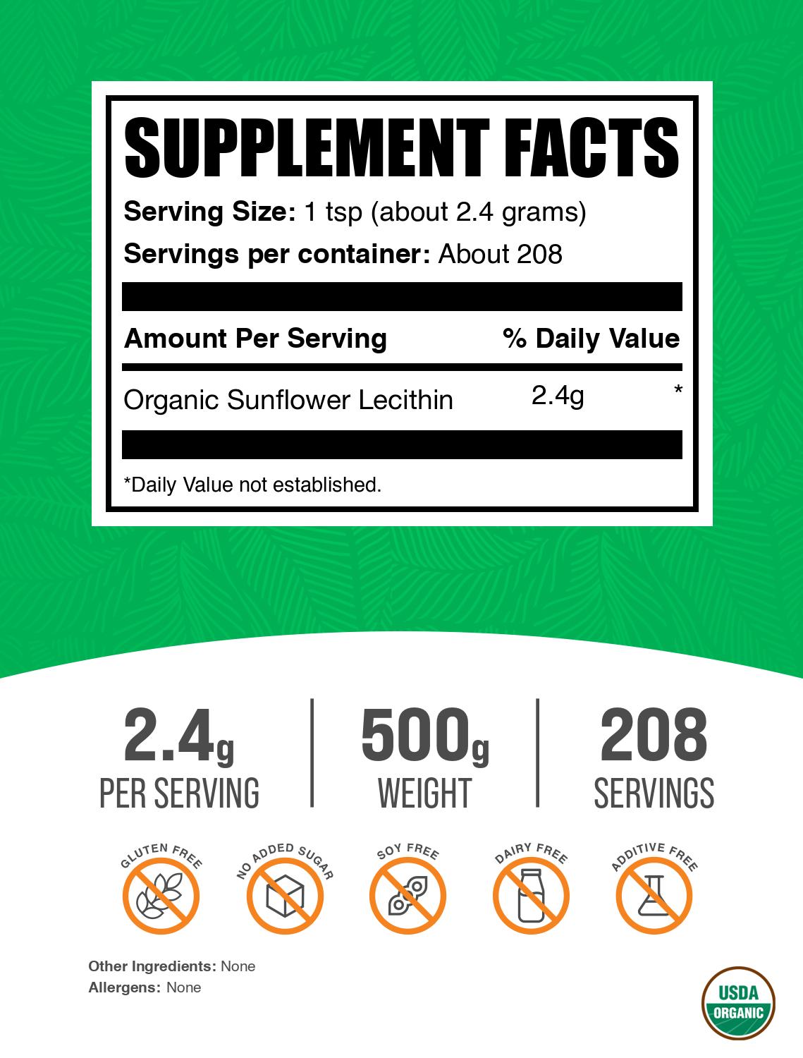 Organic sunflower lecithin powder label 500g