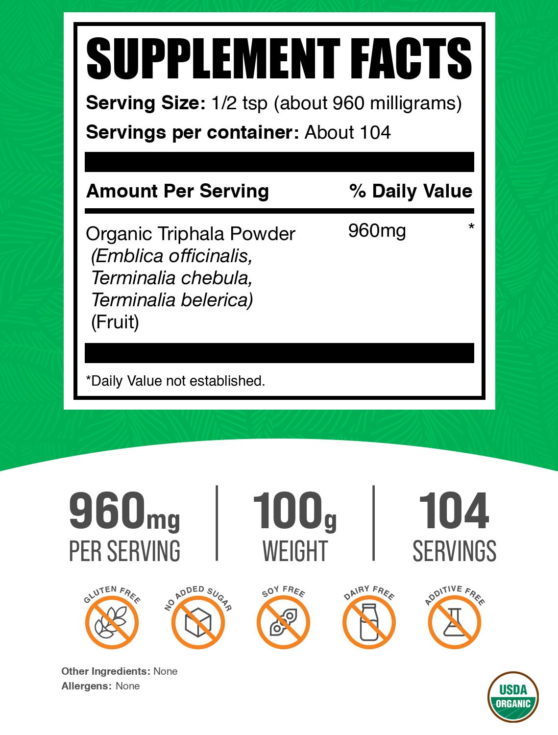 Organic triphala powder label 100g