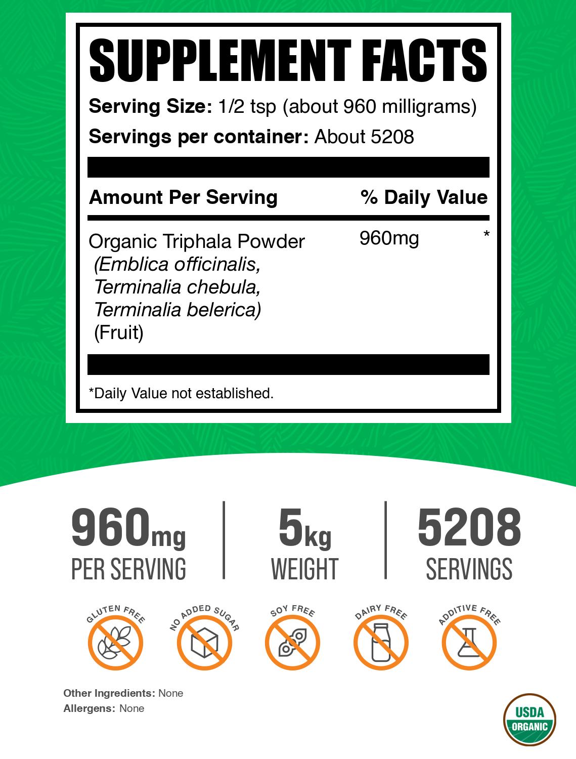 Organic triphala powder label 5kg
