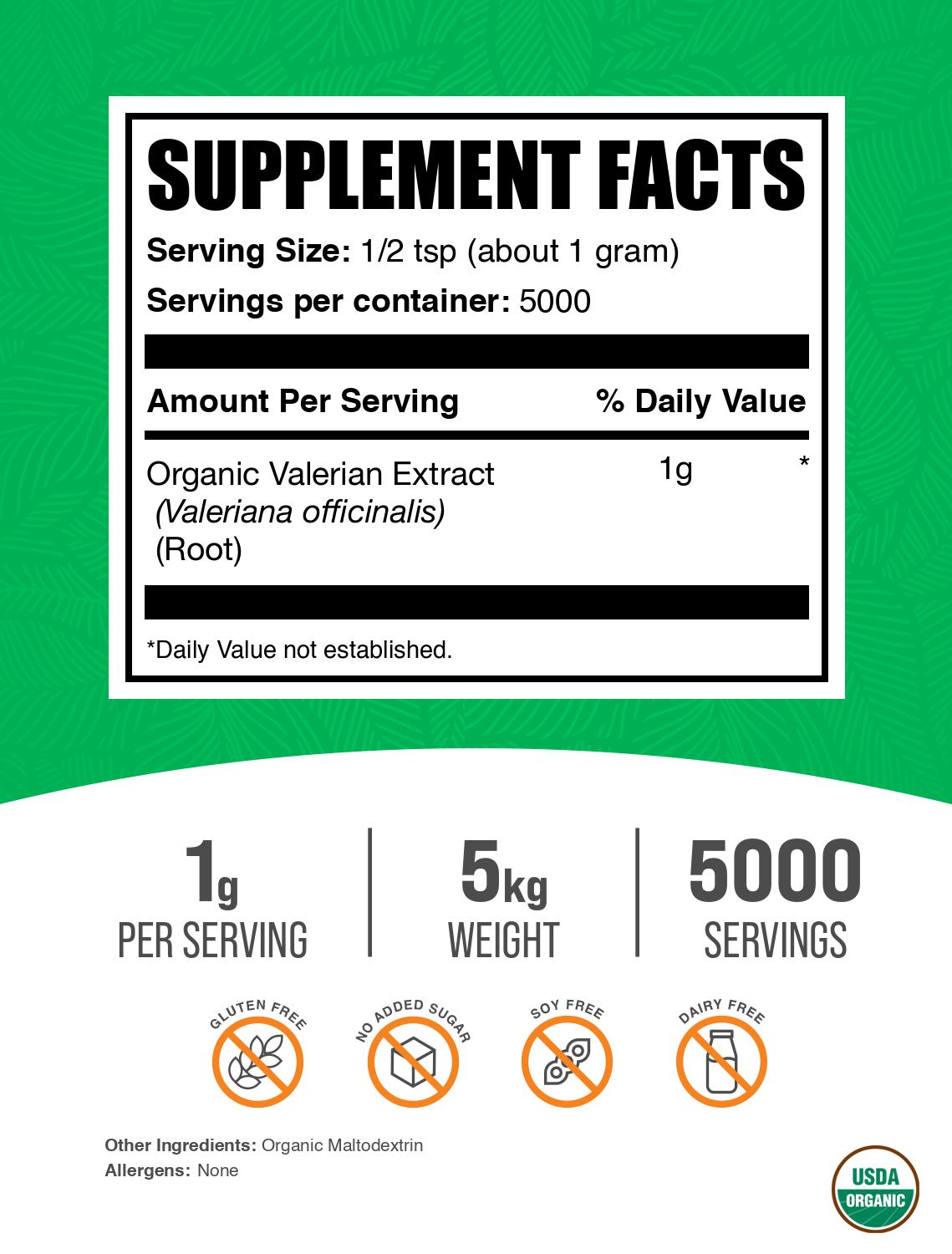 Organic valerian root extract powder label 5kg